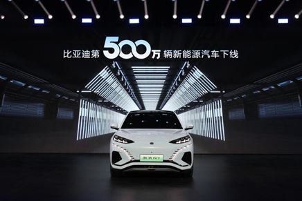 全球首家汁恍！比亞迪達(dá)成第500萬輛新能源汽車下線